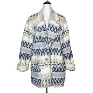 Vintage Express Southwestern Peacoat Size M Oversized Aztec Tapestry Chore Barn